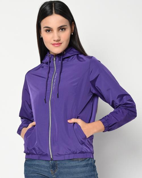 Lightweight Zip-Front Hooded Bomber Jacket