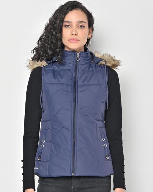 Buy Sleeveless Quilted Jacket with Detachable Hood Online at Best