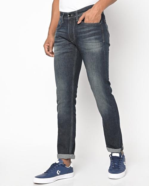 Mid-Rise Slim Fit Jeans with Whiskers