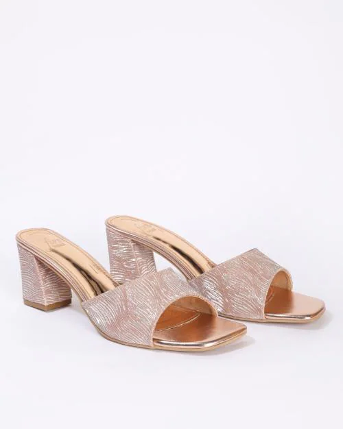 Peep-Toe Chunky Heel Slip-On Sandals