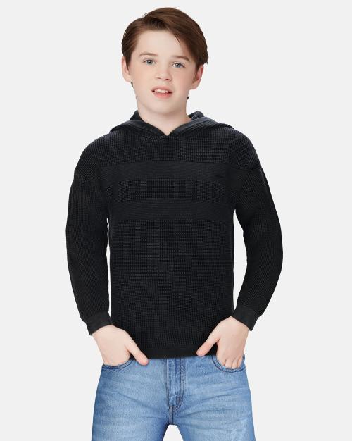 Hooded Pullover with Ribbed Hem