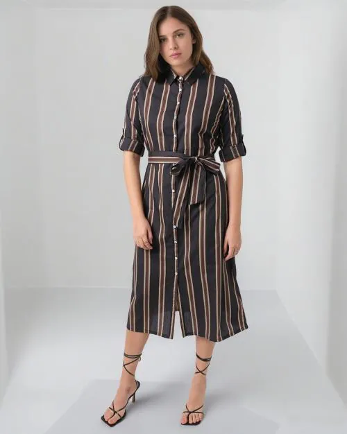 Striped Shirt Dress with Belt