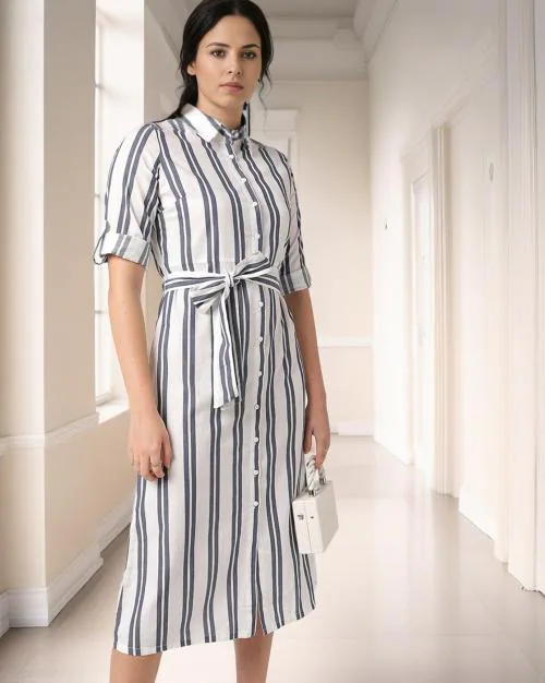 Striped Shirt Dress with Belt