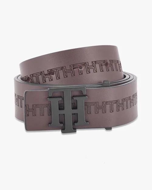 Logo Embossed Belt with Pintuck Closure