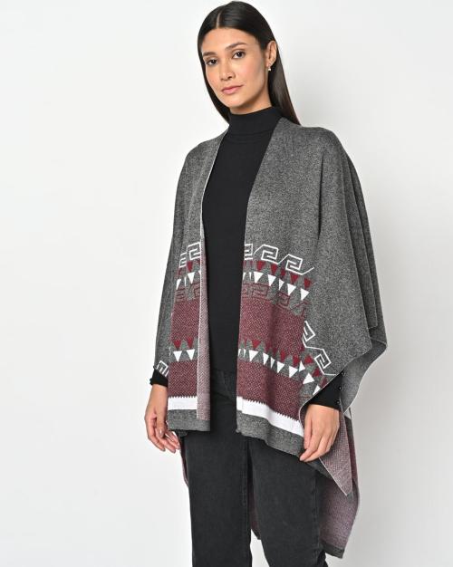 Geometric-Knit Open-Front Shrug
