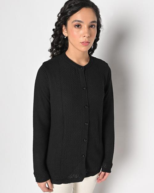 Round-Neck Button-Front Cardigan