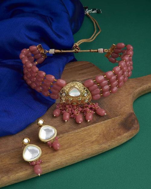 Pearl-Beaded Necklace & Earrings Set