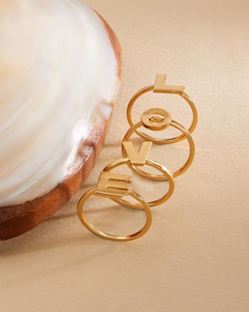 Set of 4 Gold-Plated Alphabets Rings