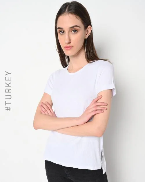 Ribbed Fitted Crew-Neck T-Shirt