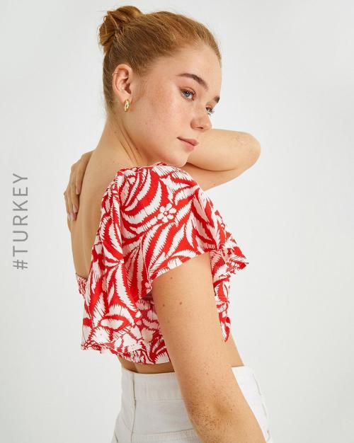 Printed Top with Butterfly Sleeves