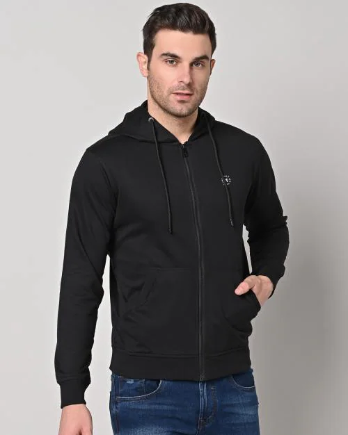 Zip-Front Hoodie with Split-Kangaroo Pockets