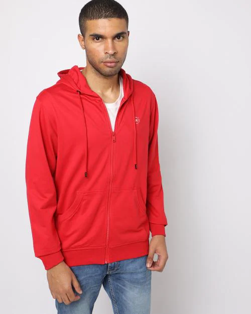 Zip-Front Hoodie with Split-Kangaroo Pockets