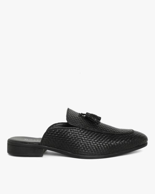 Basket-Weave Slip-On Shoes with Tassels