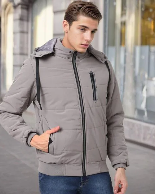 Quilted Zip-Front Jacket with Detachable Hood