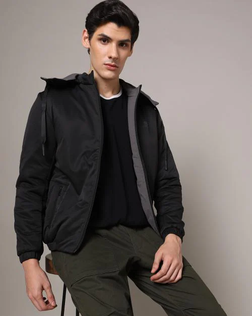 Zip-Front Hooded Bomber Jacket