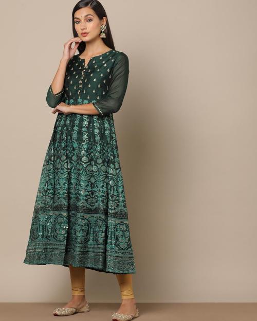Foil Print Anarkali Kurta with Embroidery