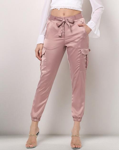 Satin Cargo Pants With Tie-Up
