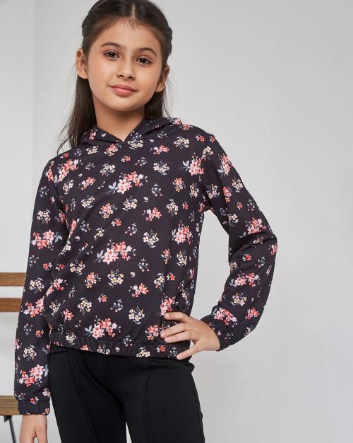 Buy Floral Print Hoodie with Cuffed Sleeves Online at Best Prices in