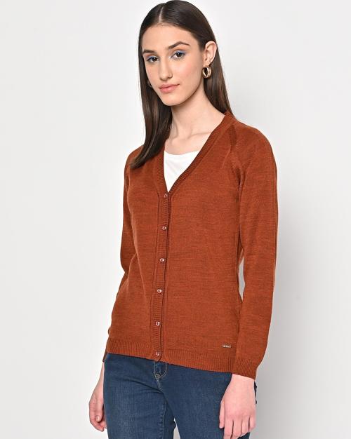 V-Neck Button-Down Cardigan