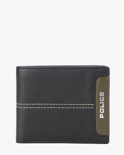 Leather Bi-Fold Wallet with Brand Print