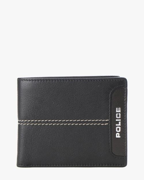 Leather Bi-Fold Wallet with Brand Print