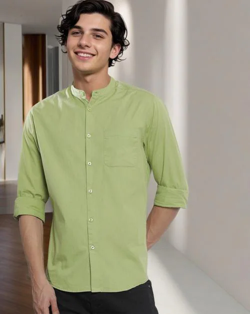 Shirt with Band Collar