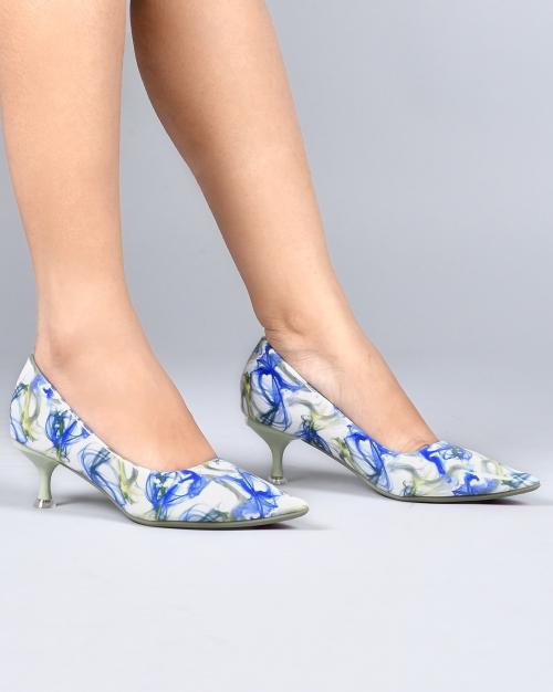 Printed Pointed-Toe Kitten Heels