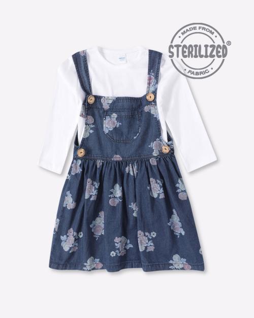 Floral Print Pinafore Dress with Top