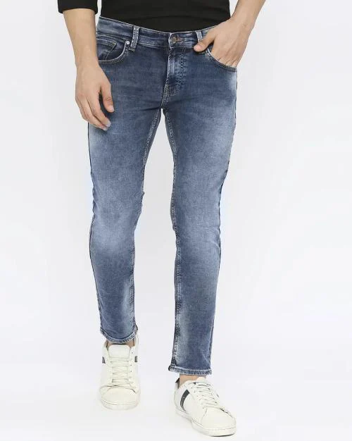 Men Heavily Washed Low-Rise Skinny Fit Jeans