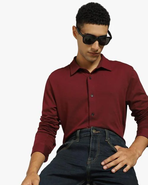 Men Slim Fit Shirt with Elbow Patches