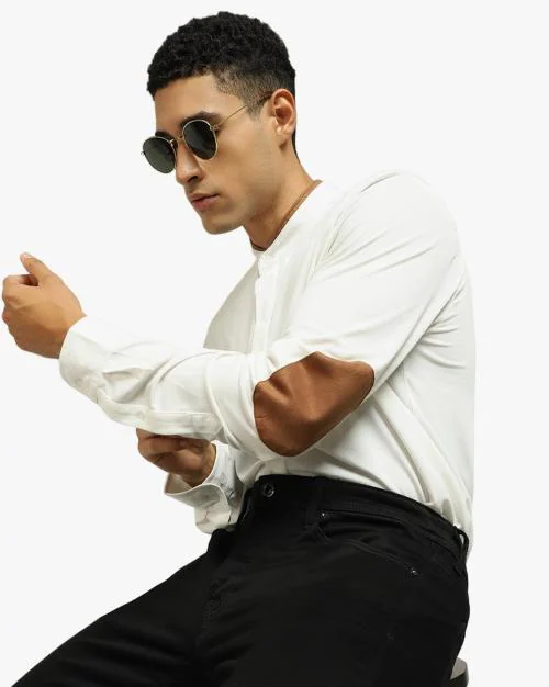 Men Slim Fit Shirt with Elbow Patches