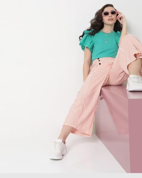 Striped High-Rise Pants
