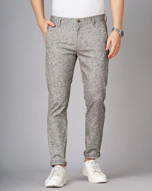 Heathered Slim Fit Flat-Front Chinos