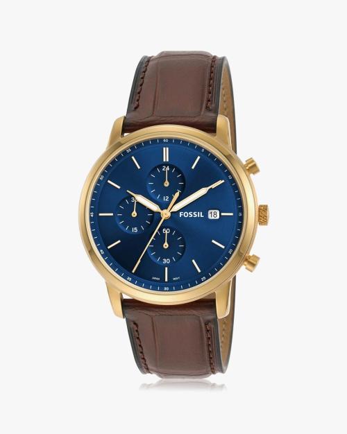 Men FS5942 Minimalist Chronograph Watch with Leather Strap