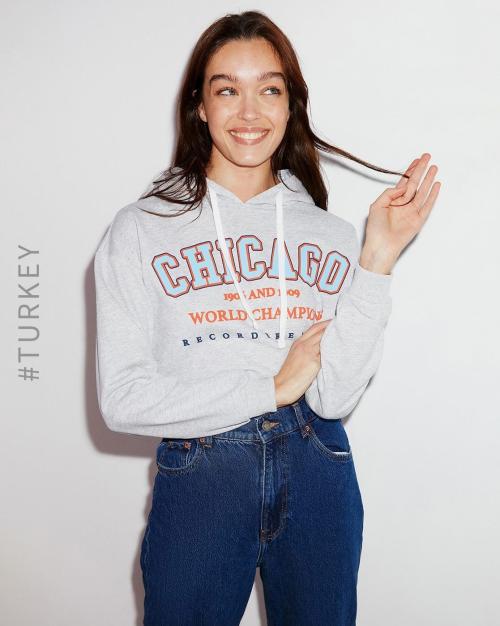 Typographic Print Cropped Hoodie