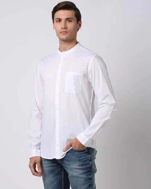 Buy Men Slim Fit Mandarin Collar Shirt Online at Best Prices in India ...