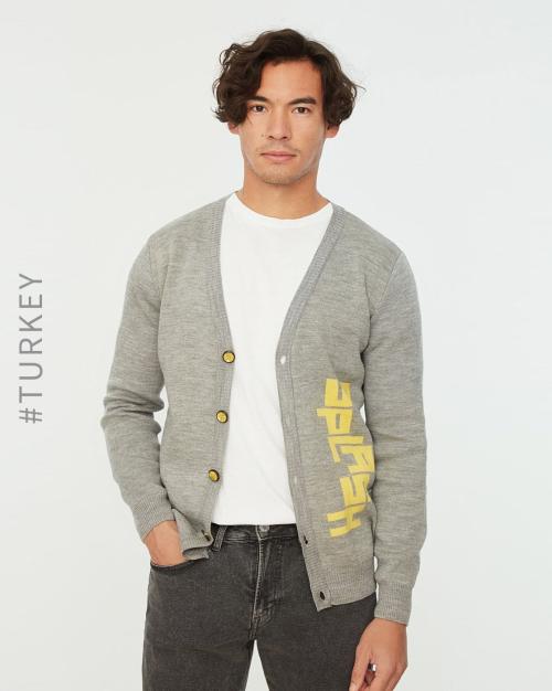 Heathered V-neck Button-Down Cardigan