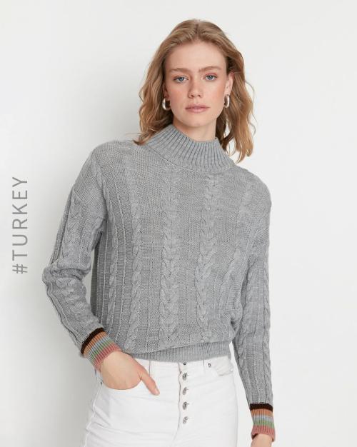 Cable-Knit High-Neck Pullover