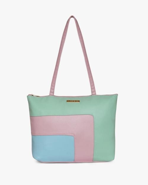 Colourblock Tote Bag with Zip Closure