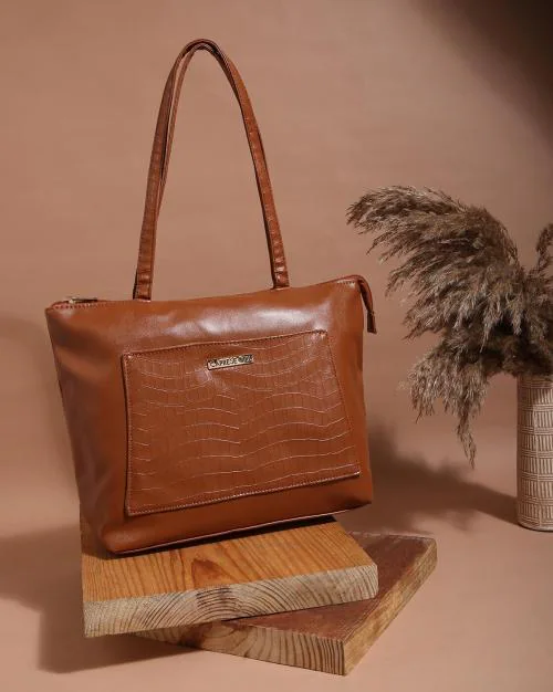 Croc-Embossed Tote Bag with Zip Closure