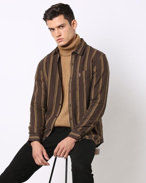 Us men shirts, brown, m