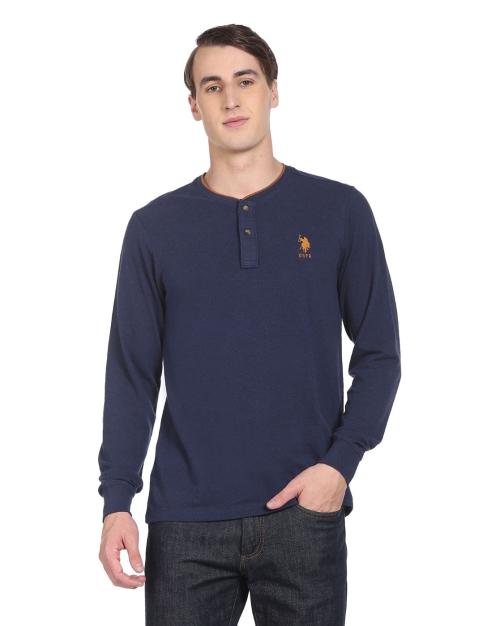 Regular Fit Henley T-Shirt with Ribbed Sleeve Hem