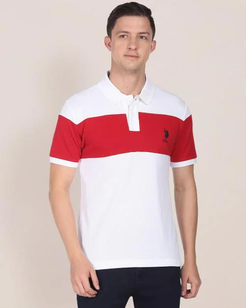 Men Panelled Regular Fit Polo T-Shirt