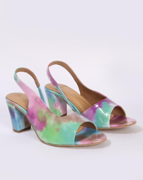 Tie & Dye Chunky Heeled Sandals with Slingback