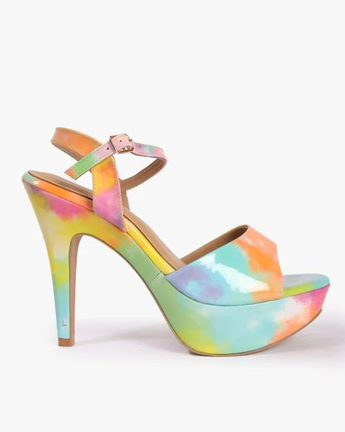 Cone-Heeled Sandals with Ankle-Strap