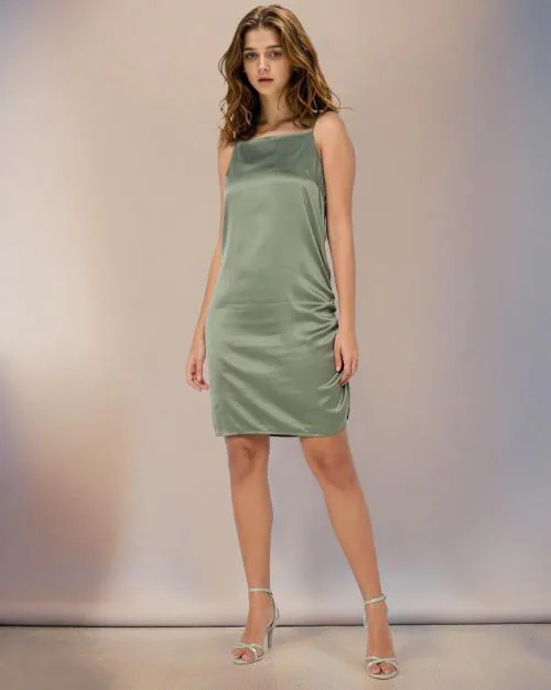 Satin Cami Dress with Ruching