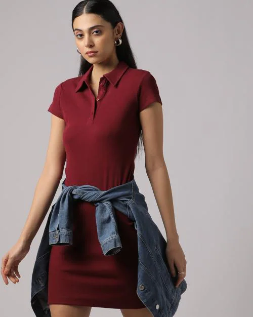 Ribbed Cotton Polo Dress