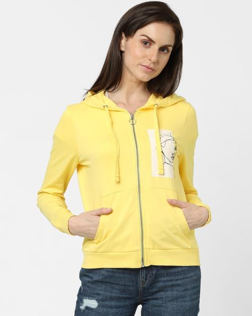 Graphic Print Hoodie with Split-Kangaroo Pockets
