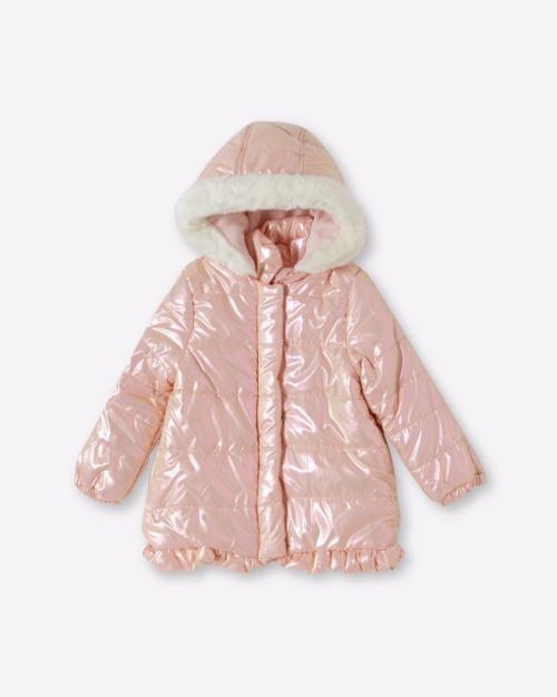 Metallic Zip-Front Puffer Jacket