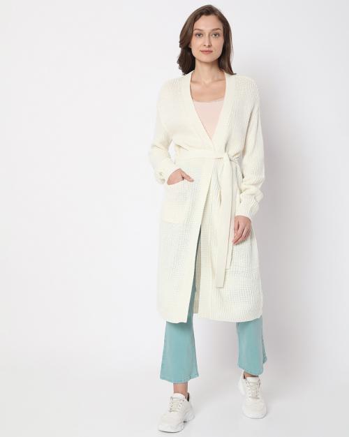 Cable-Knit Robe with Waist Tie-Up